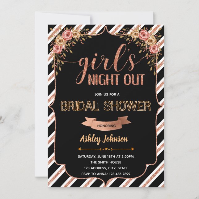 Rose Gold Girls Night Out Thema Einladung (Vorderseite)