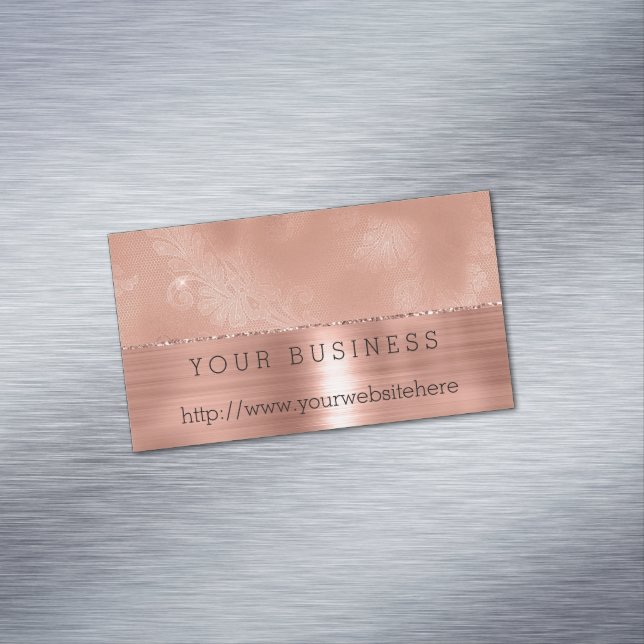 Rose Gold Girly Lace Magnetische Visitenkarte (Beispiel)