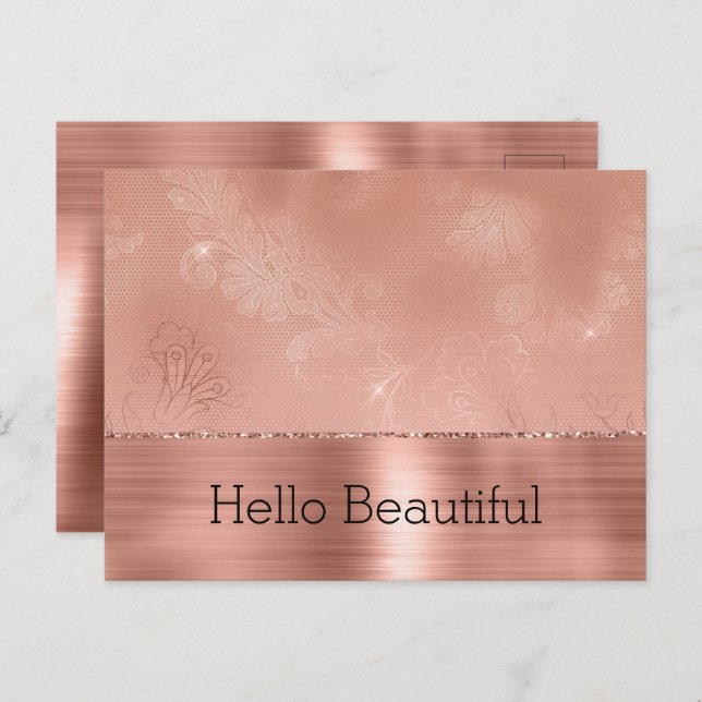 Rose Gold Girly Lace Postkarte (Vorne/Hinten)