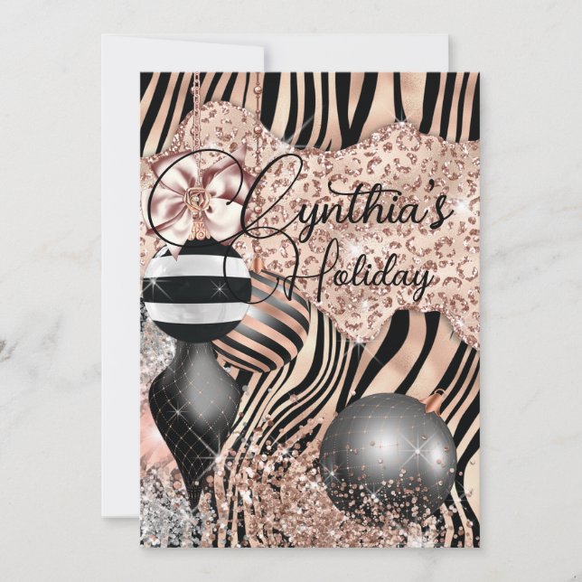 Rose Gold Glam Animal Holiday Einladung (Vorderseite)
