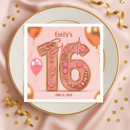 Rose Gold Glam Blush Pink Gemstone Sweet 16 Serviette