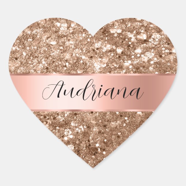 Rose Gold Glam Chunky Glitzer Name Herz-Aufkleber (Vorderseite)
