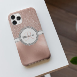 Rose Gold Glam Diamond Monogram Trendy Case-Mate iPhone Hülle