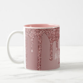 Rose Gold Glam Drift Glitzer Monogram Zweifarbige Tasse