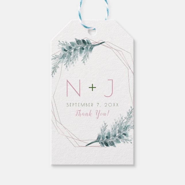 Rose Gold Glam Geometric Botanical Wedding Geschenkanhänger (Vorderseite)