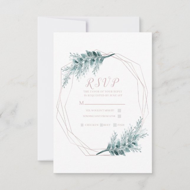Rose Gold Glam Geometric Botanical Wedding RSVP (Vorderseite)
