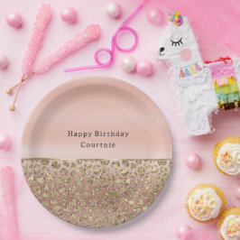 Rose Gold Glam Glitzer Leopard Pappteller
