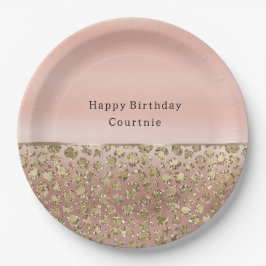 Rose Gold Glam Glitzer Leopard Pappteller