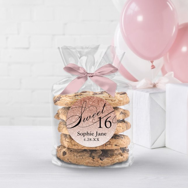 Rose Gold Glam Glitzer Sweet 16 Personalisiert Runder Aufkleber (Von Creator hochgeladen)