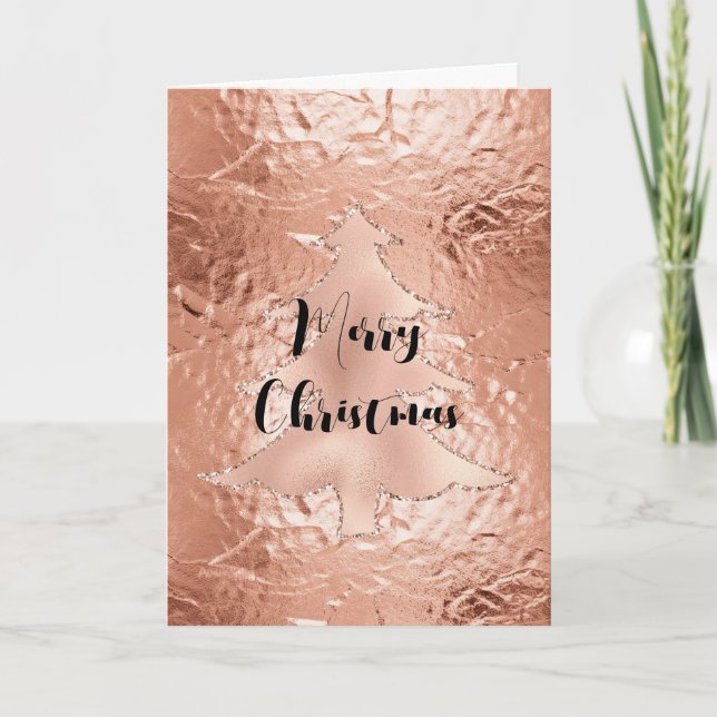 Rose Gold Glam Glitzer Weihnachtsbaum Karte (Vorderseite)