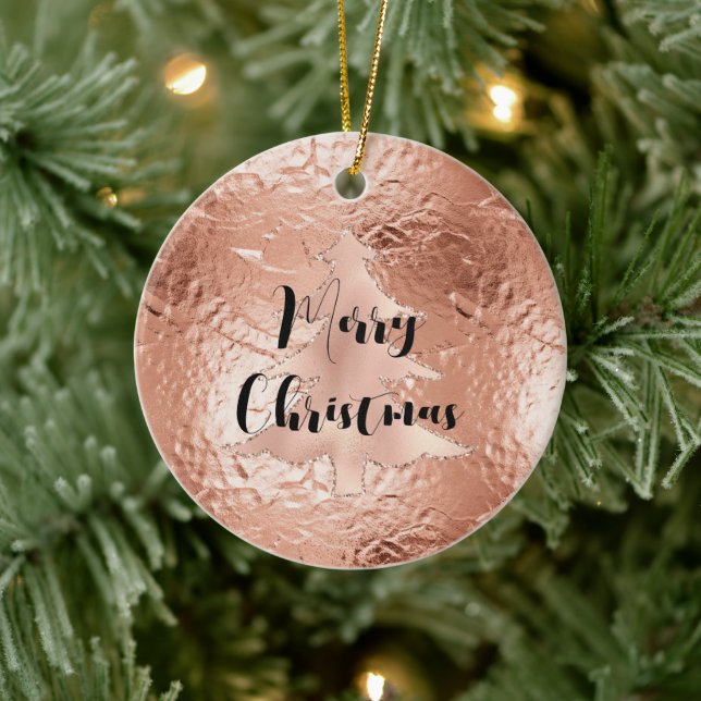 Rose Gold Glam Glitzer Weihnachtsbaum Keramik Ornament (Baum)