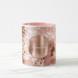Rose Gold Glam Leopard Glitzer Personalisiert Tasse