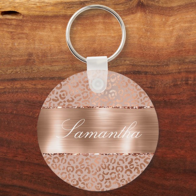 Rose Gold Glam Leopard Schlüsselanhänger (Vorderseite)