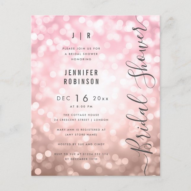 Rose Gold Glam Lights Script Modernes Brautparty Flyer (Vorne)