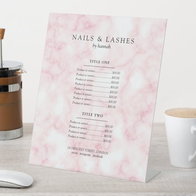 Rose Gold Glam Marble Price Menü Sockelschild (In Situ)