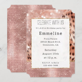 Rose Gold Glam Sparkah Cheetah Einladung