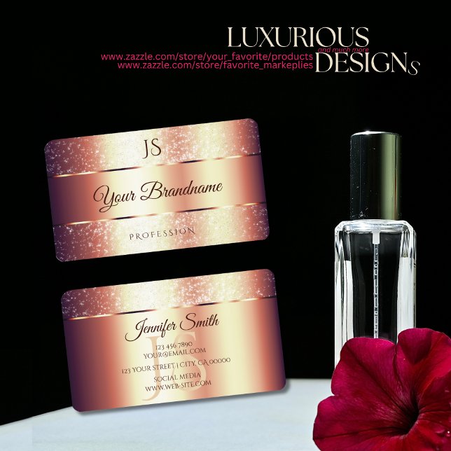 Rose Gold Glamour Sparkling Glitzer und Monogramm Visitenkarte (Von Creator hochgeladen)