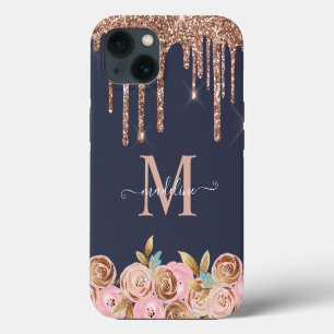 Rose Gold Glanz Glamour Glitter Tropfen Monogramm iPhone Hülle