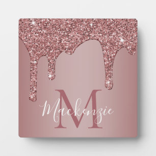 Rose Gold Glanz Glitter Tropfen Monogramm Fotoplatte