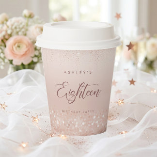 Rose Gold Glitter 18th Birthday Party Pappbecher