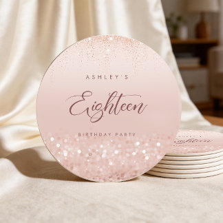 Rose Gold Glitter 18th Birthday Party Runder Pappuntersetzer