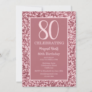 Rose Gold Glitter 80th Birthday Party  Einladung