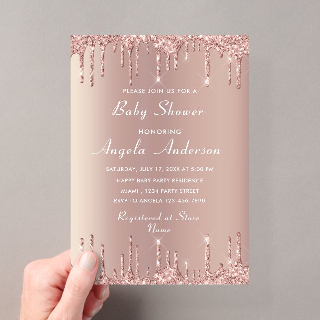 Rose Gold Glitter Acrylic Baby Shower Invitation (In situ (ordinateur de poche))