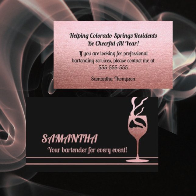 Rose Gold Glitter Bartender Event Business Card Visitenkarte (Von Creator hochgeladen)