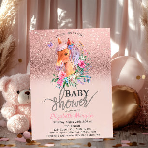 Rose Gold Glitter Bokeh Florale Stute Baby Shower  Einladung