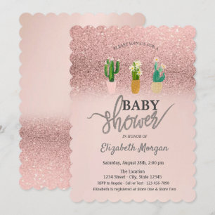 Rose Gold Glitter Bokeh, Kaktuspflanzen Baby Showe Einladung