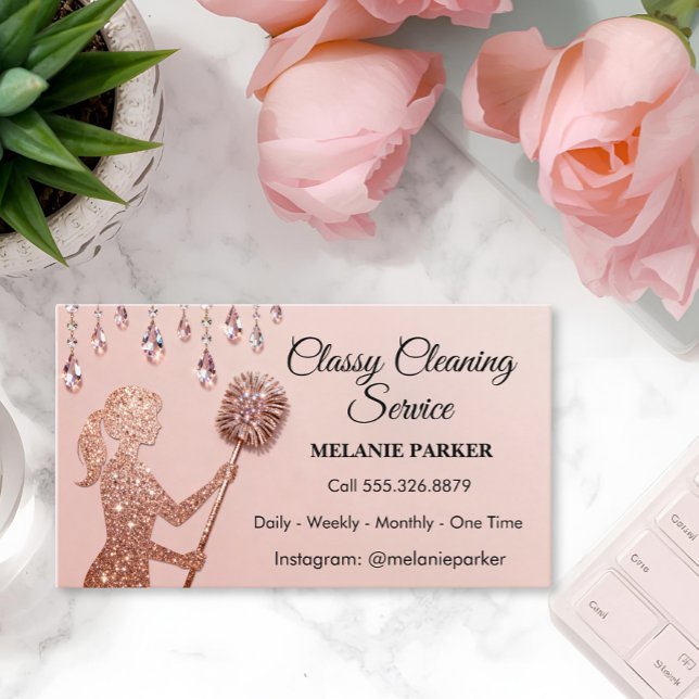 Rose Gold Glitter Classy Cleaning Services Visitenkarte (Von Creator hochgeladen)