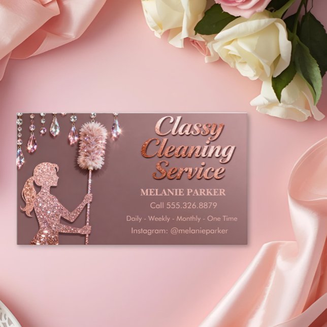 Rose Gold Glitter Classy Cleaning Services Visitenkarte (Von Creator hochgeladen)