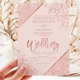 Rose gold glitter confetti chic blush pink wedding einladung