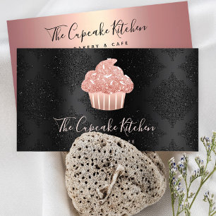 Rose Gold Glitter Cupcake Bakery Chef Schwarz Dama Visitenkarte