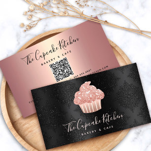 Rose Gold Glitter Cupcake QR Code Bäckerei auf Sch Visitenkarte