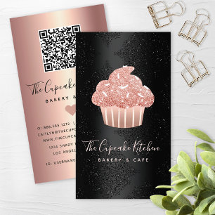 Rose Gold Glitter Cupcake QR Code Bäckerei auf Sch Visitenkarte
