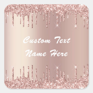Rose Gold Glitter Custom Text Name Geschenk Aufkle Quadratischer Aufkleber