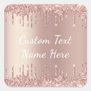 Rose Gold Glitter Custom-Text Namensaufkleber Gesc Quadratischer Aufkleber