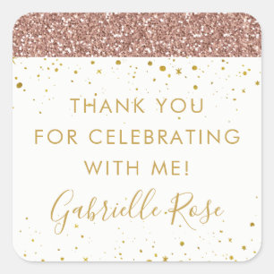 Rose Gold Glitter Dankeschön Geschenk Label Aufkle Quadratischer Aufkleber
