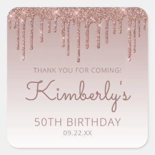 Rose Gold Glitter Drip 50. Geburtstag Danke Quadratischer Aufkleber
