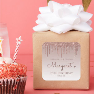 Rose Gold Glitter Drip 70. Geburtstag Danke Quadratischer Aufkleber