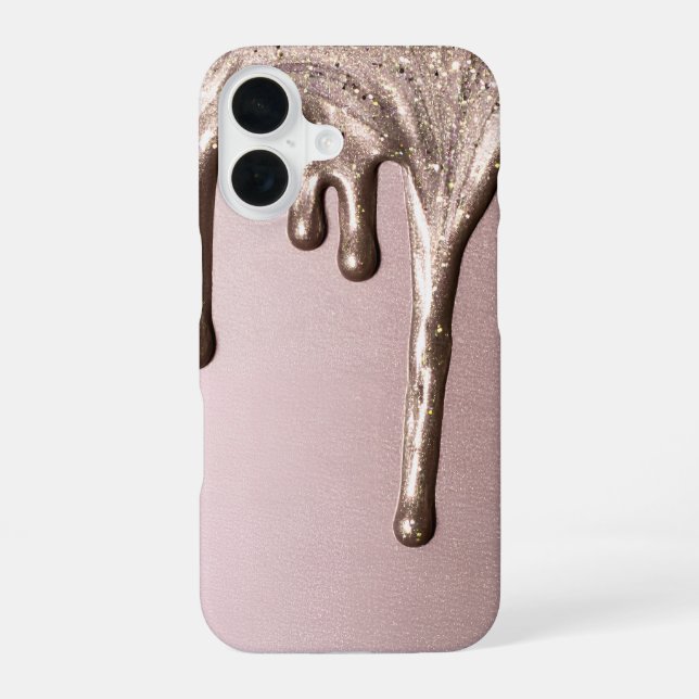 Rose Gold Glitter Drip – Glam Metallic iPhone 16 Hülle (Rückseite)