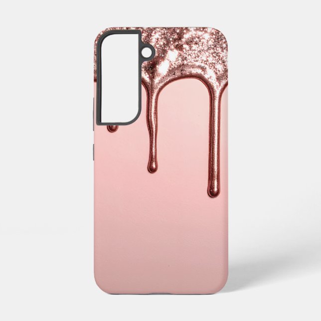 Rose Gold Glitter Drip – Glam Metallic Samsung Galaxy Hülle (Rückseite)