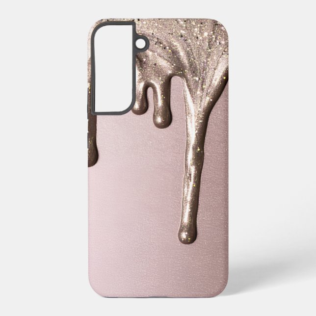 Rose Gold Glitter Drip – Glam Metallic Samsung Galaxy Hülle (Rückseite)