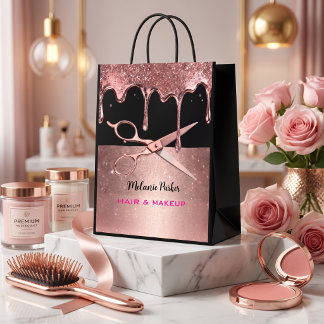 Rose Gold Glitter Drip Hairstylist & Schere Mittlere Geschenktüte