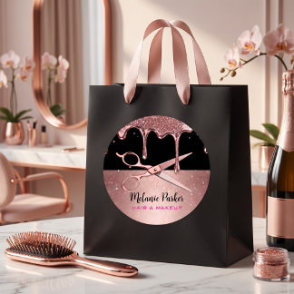 Rose Gold Glitter Drip Hairstylist & Schere Runder Aufkleber