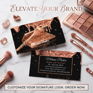 Rose Gold Glitter Drip Makeup Pinsel & Lidschatten Visitenkarte