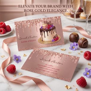 Rose Gold Glitter Drip Schokoladenkuchen Bäckerei Visitenkarte