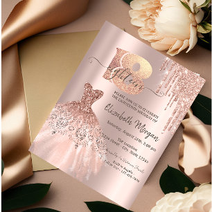 Rose Gold Glitter Drips Dress 18th Birthday Party Einladung