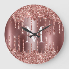 Rose Gold Glitter Drips Monogram Personalized Wall Große Wanduhr